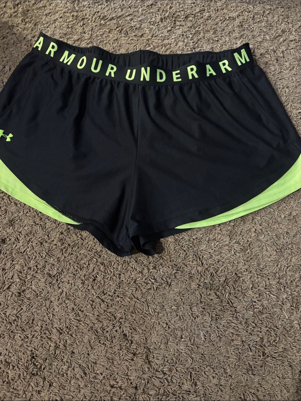 Under Armour Black Shorts with Neon Green Trim Women’s Athletic Shorts